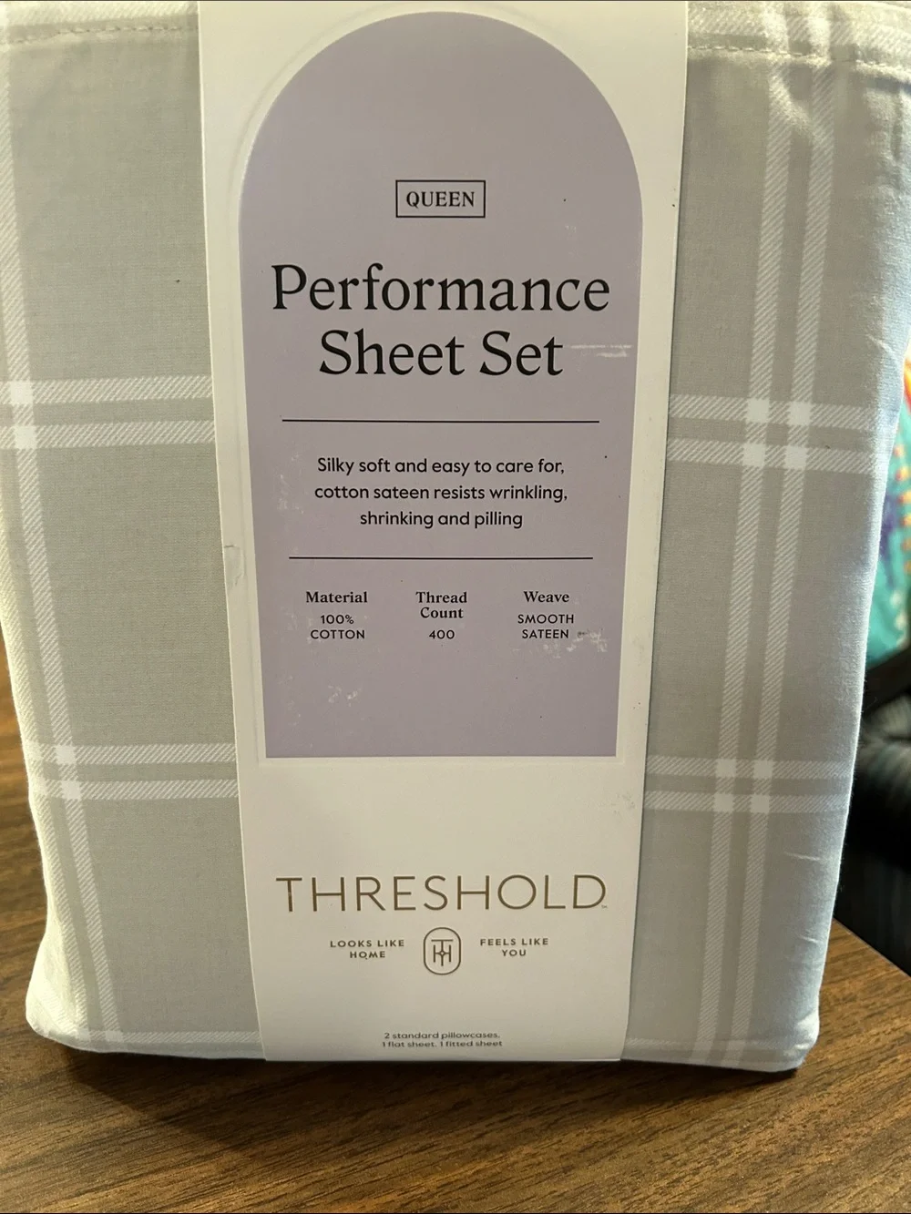 Threshold Queen Performance Sheet Set in Light Gray Plaid